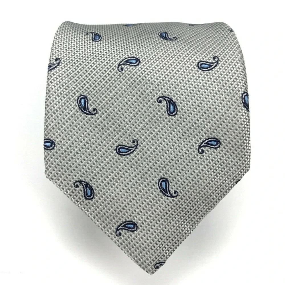 Jos. A. Bank Signature Collection Silk Gray/Silver Black Paisley Necktie NWT